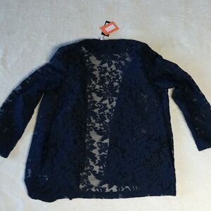 Elegant Navy Blue Colored Lace Cardigan by Moon. Size M. NWT